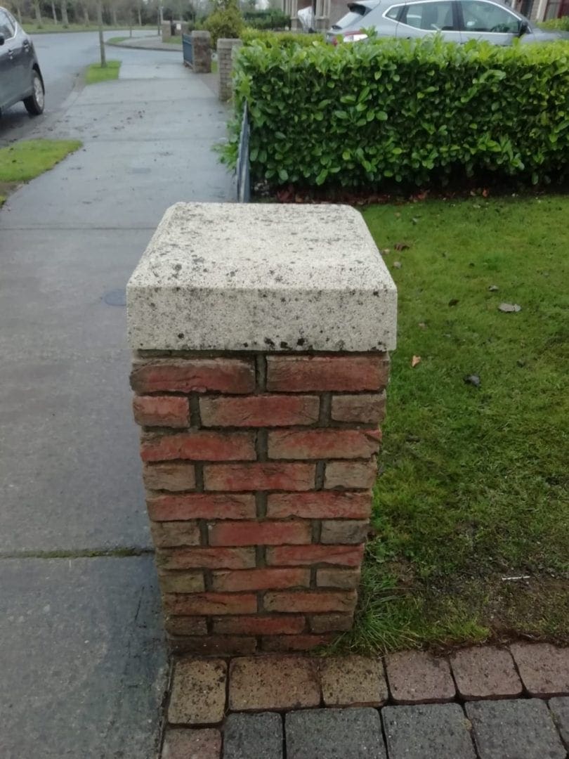 Gatepost spotless clean with moss and black algae fully removed- after cleaning , room with a view cleaners