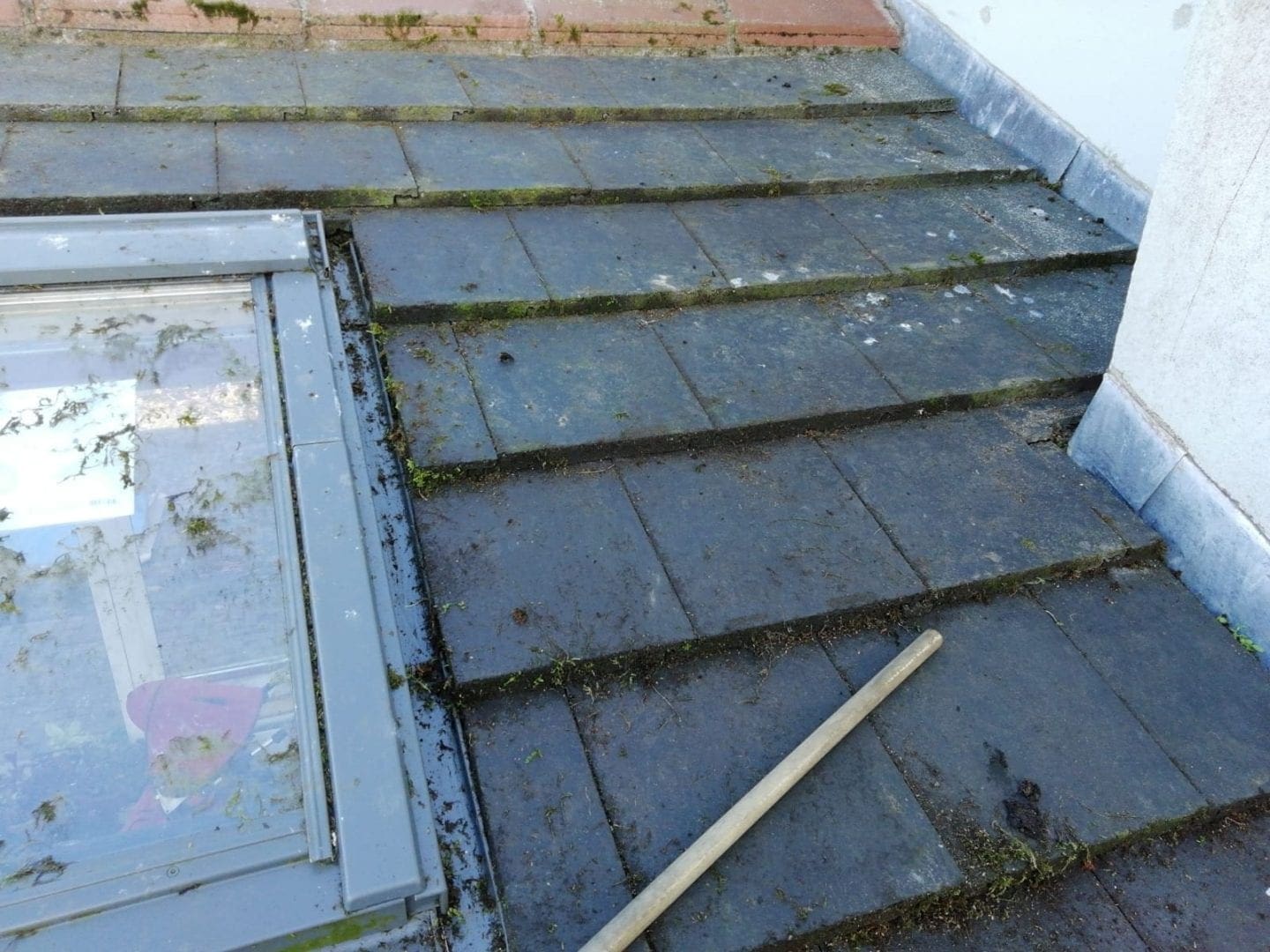 Roof covered in moss and dirty skylight - after cleaning - room with a view window cleaner window cleaning