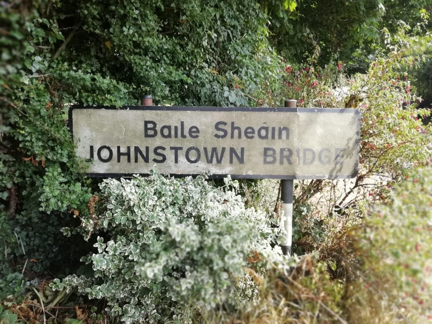 Signpost for Johnstown Bridge dirty before cleaning - Room with a View window cleaner